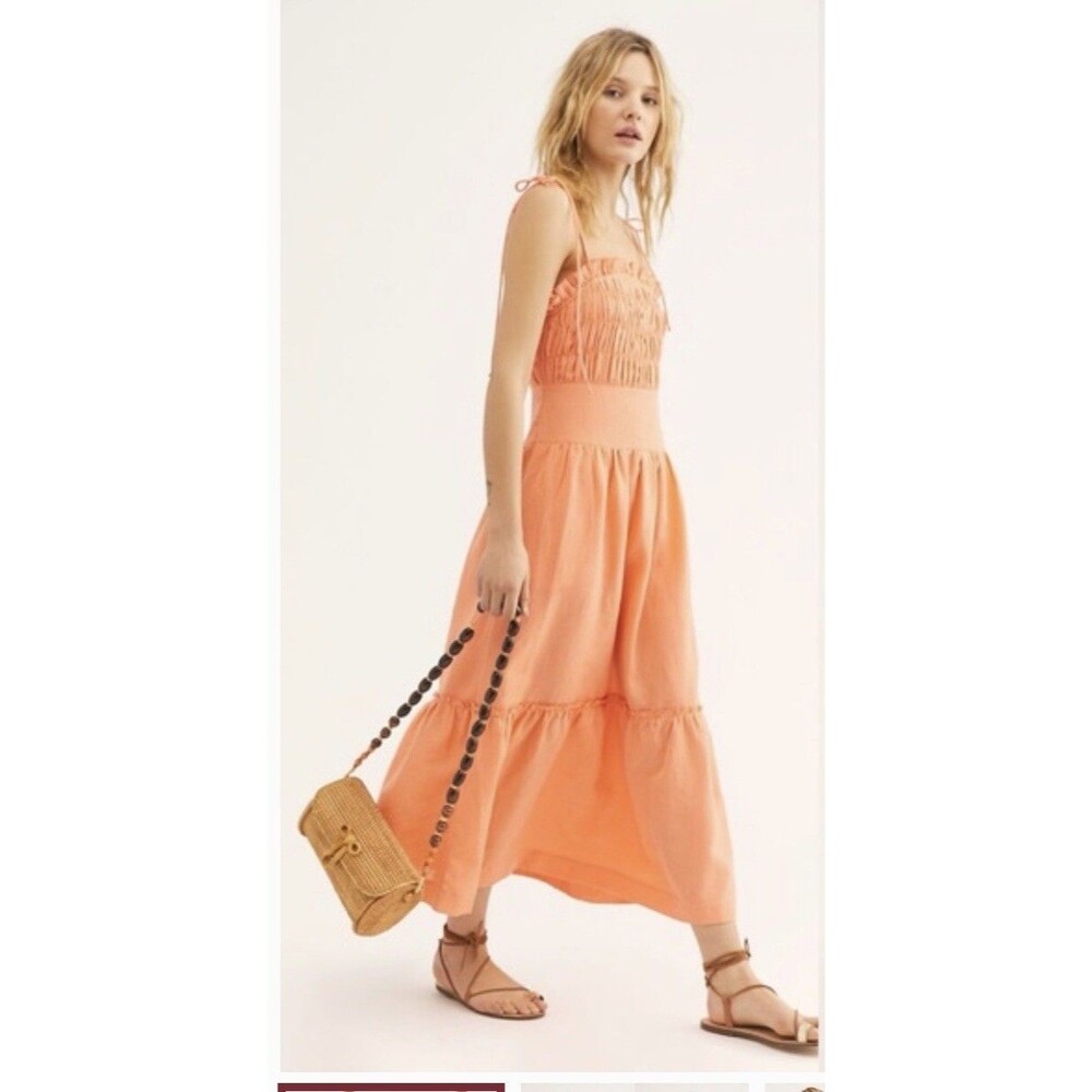 Free People Midi Dress Women Late Checkout Preppy Orange Vacay Boho Small New - Picture 6 of 12